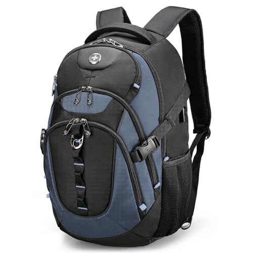 Swissdigital Design Laptop Backpack, Travel Backpack with USB Charging Port Fits 15.6 inches Computer, 31L College School Bookbag for Men,Haze Blue/Black | SD803-16 - Image 1