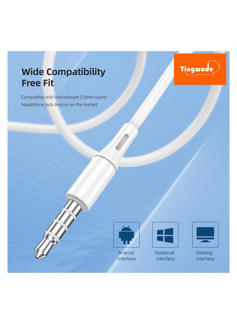 Tingwode - Tingwode SM-10 Stereo Headset With Microphone And Comfortable Wearing For Mobile Phone 1.2 M - White - Image 1