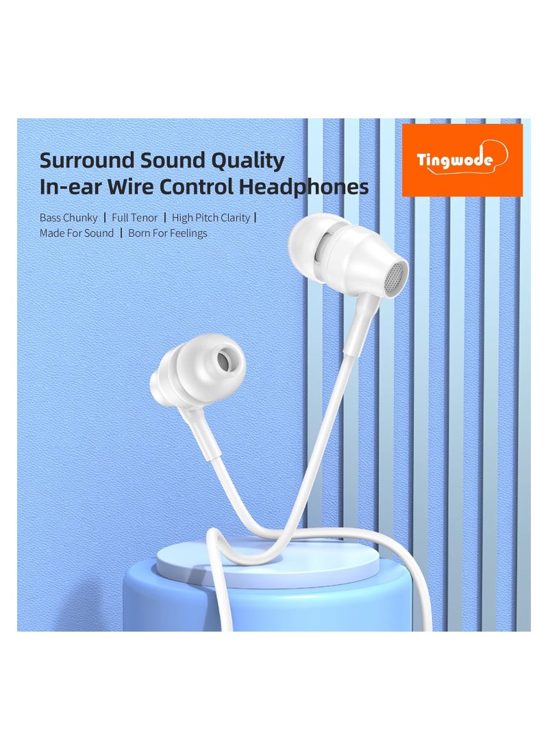 Tingwode - Tingwode SM-10 Stereo Headset With Microphone And Comfortable Wearing For Mobile Phone 1.2 M - White - Image 1