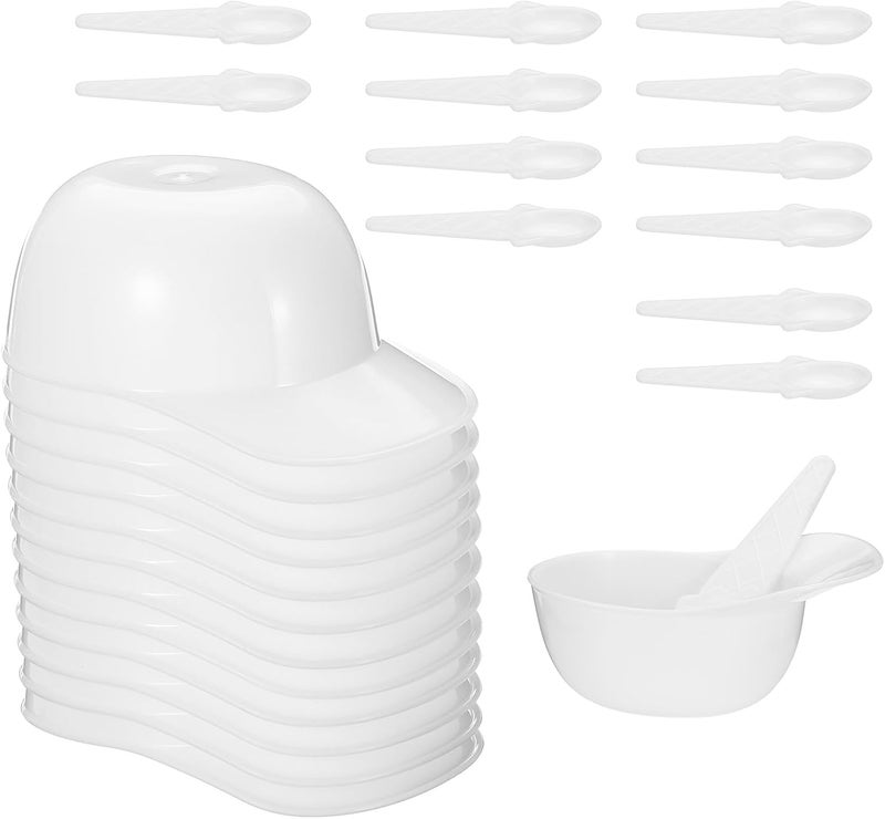PATIKIL 12 Set Ice Cream Bowls and Spoons Set 8oz Baseball Cap Ice Cream Bowl Baseball Helmet Snacks Dessert Bowls Plastic Cute Reusable for Chocolate Birthday Party White - Image 1