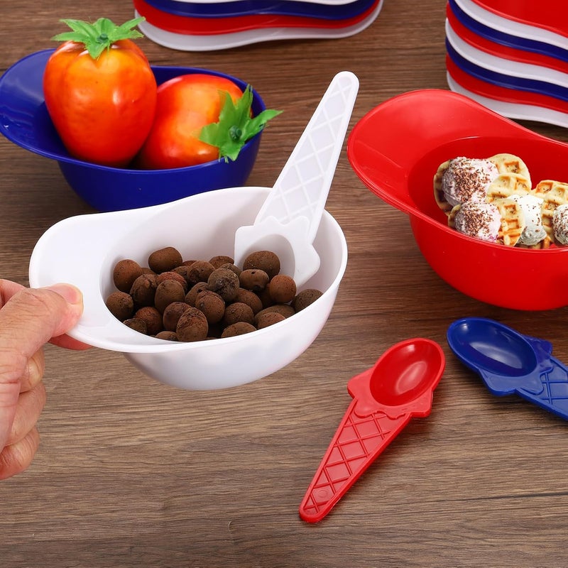 PATIKIL 12 Set Ice Cream Bowls and Spoons Set 8oz Baseball Cap Ice Cream Bowl Baseball Helmet Snacks Dessert Bowls Plastic Cute Reusable for Chocolate Birthday Party White - Image 4