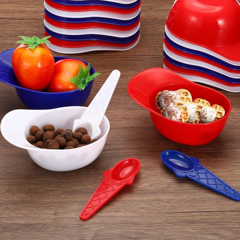 PATIKIL 12 Set Ice Cream Bowls and Spoons Set 8oz Baseball Cap Ice Cream Bowl Baseball Helmet Snacks Dessert Bowls Plastic Cute Reusable for Chocolate Birthday Party White - Image 5