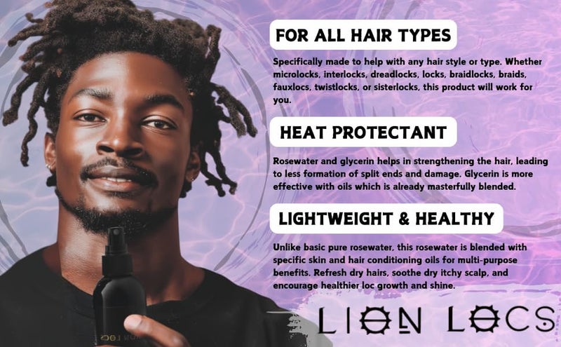 Beard Gains رذاذ ماء الورد من Lion Locs للشعر المجعد والضفائر - بلسم عضوي نباتي مع الألوة والزيوت والفيتامينات والجلسرين - Image 3