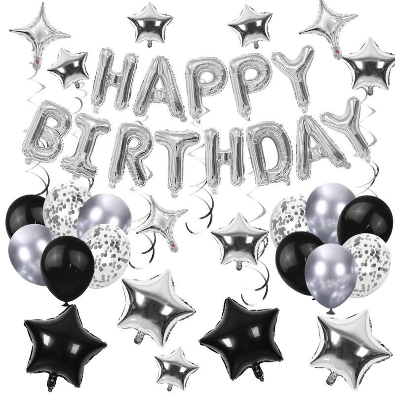 SPFYunion 56 PCS Happy Birthday Balloons Happy Birthday Banner Silver and Black Balloons for Boys Men Girls Women 16th 18th 20th 21st 25th 30th 40th 50th 60th Birthday Party Decorations - Image 3
