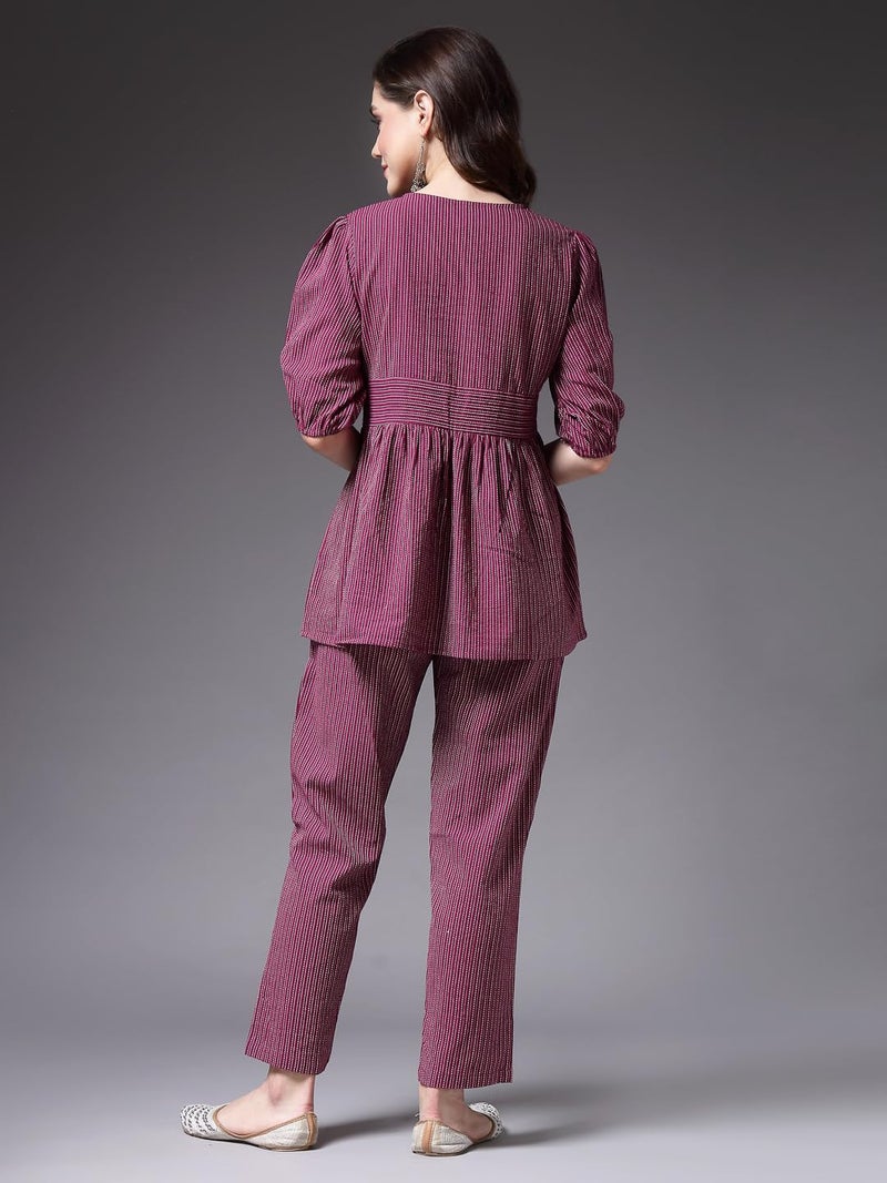 Stylum Women's Self Woven Kantha Cotton Kurti Pant Set - Image 2