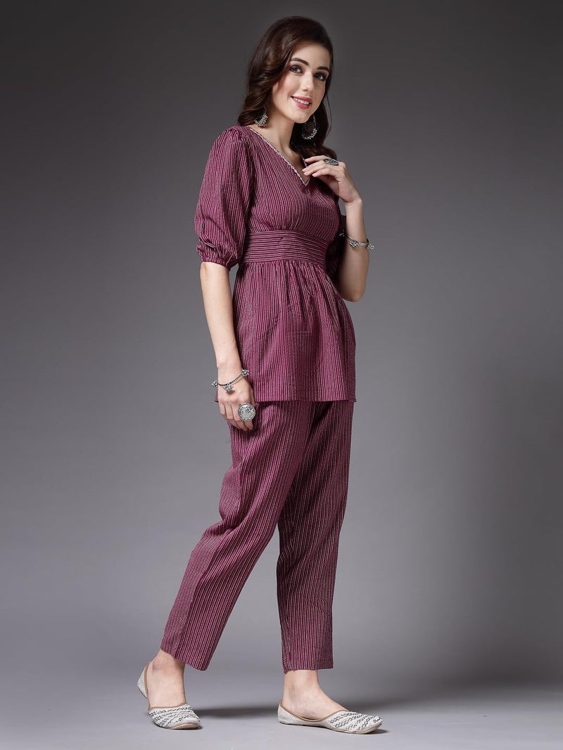 Stylum Women's Self Woven Kantha Cotton Kurti Pant Set - Image 3