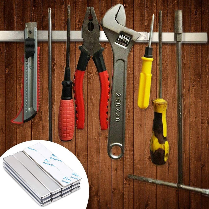 MIKEDE Strong Rare Earth Neodymium Magnets, Heavy Duty Bar Magnets with Double-Sided Adhesive, Powerful Pull Force, Perfect for Fridge, Garage, Kitchen, Science, Craft, Office, DIY 60x10x3mm 6pack - Image 2