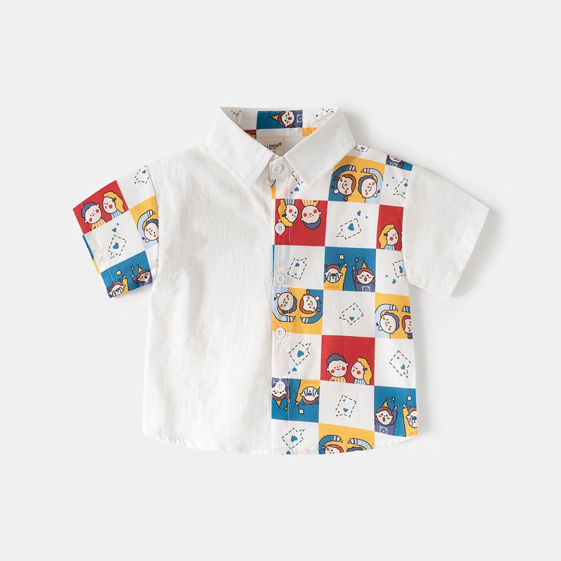 2026 New Summer Clothing For Boys, Short-Sleeved Shirts, Kidsren'S Lapel Cartoon Patchwork Baby Fashion Shirts, Kidsren'S Clothing - Image 1