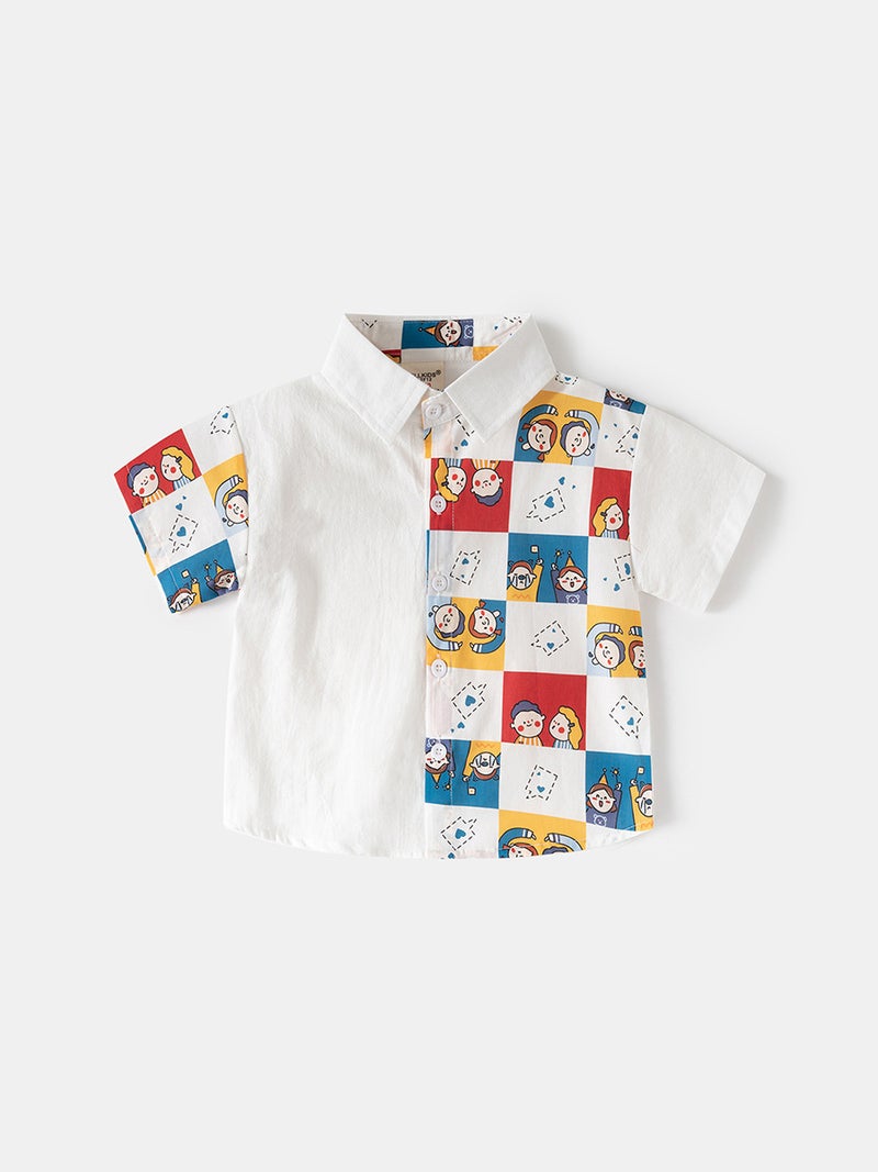 2026 New Summer Clothing For Boys, Short-Sleeved Shirts, Kidsren'S Lapel Cartoon Patchwork Baby Fashion Shirts, Kidsren'S Clothing - Image 2