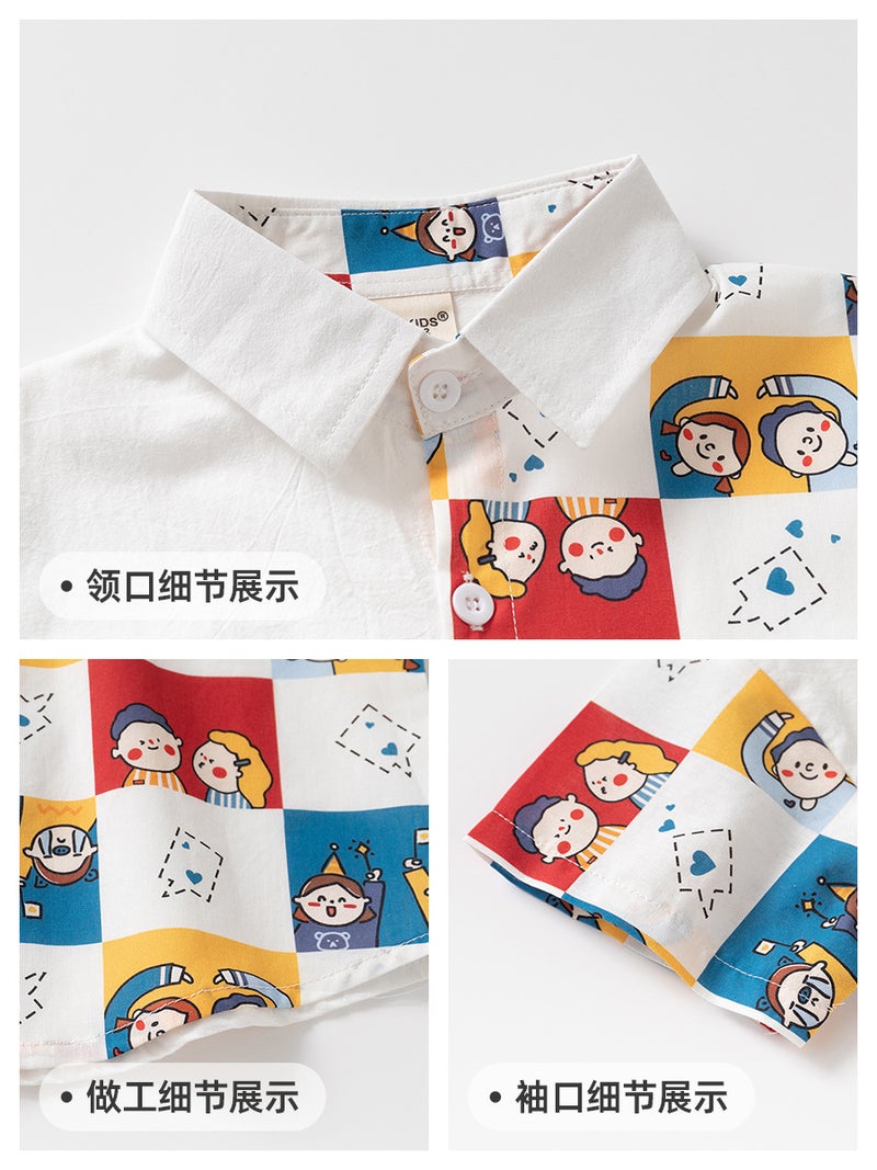 2026 New Summer Clothing For Boys, Short-Sleeved Shirts, Kidsren'S Lapel Cartoon Patchwork Baby Fashion Shirts, Kidsren'S Clothing - Image 5