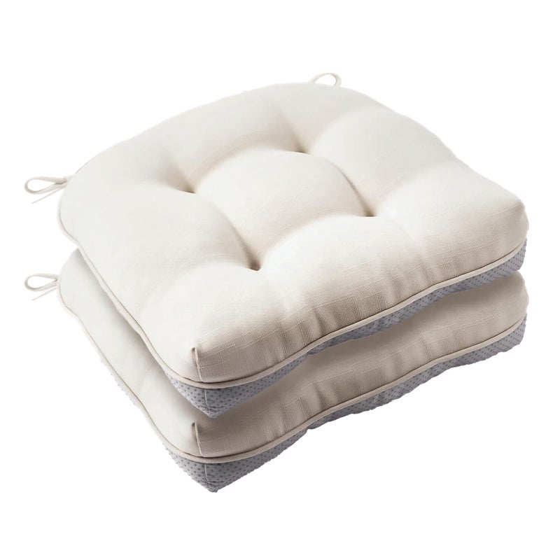 Battilo Chair Cushions Set of 2 for Dining Chairs, Seat Cushions for Kitchen Chairs with Non-Slip Backing, Indoor/Outdoor Waterproof Chair Seat Pads with Ties, 15.5"x15.5"x4", Beige - Image 1