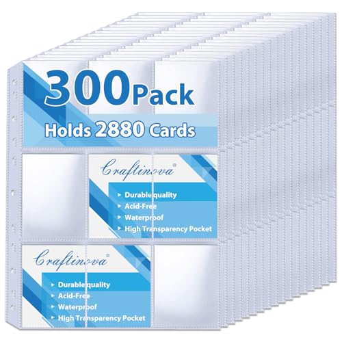craftinova 300 Pack 9 Pocket Card Sleeves Binder Sheets，Holds 5400 Cards, Clear Trading Card Sleeve Pages Protector for Trading Card Binder Sleeves Fit for Baseball,Football,Game,Business Cards - Image 1
