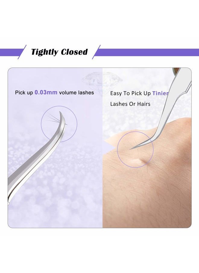 LK LANKIZ - Eyelash Extension Tweezers Stainless Steel Straight and Curved Volume Lash Tweezers Set for Eyelash Extension Professional Applicator Tool-Silver - Image 1