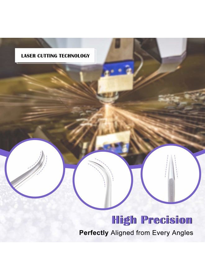 LK LANKIZ - Eyelash Extension Tweezers Stainless Steel Straight and Curved Volume Lash Tweezers Set for Eyelash Extension Professional Applicator Tool-Silver - Image 1