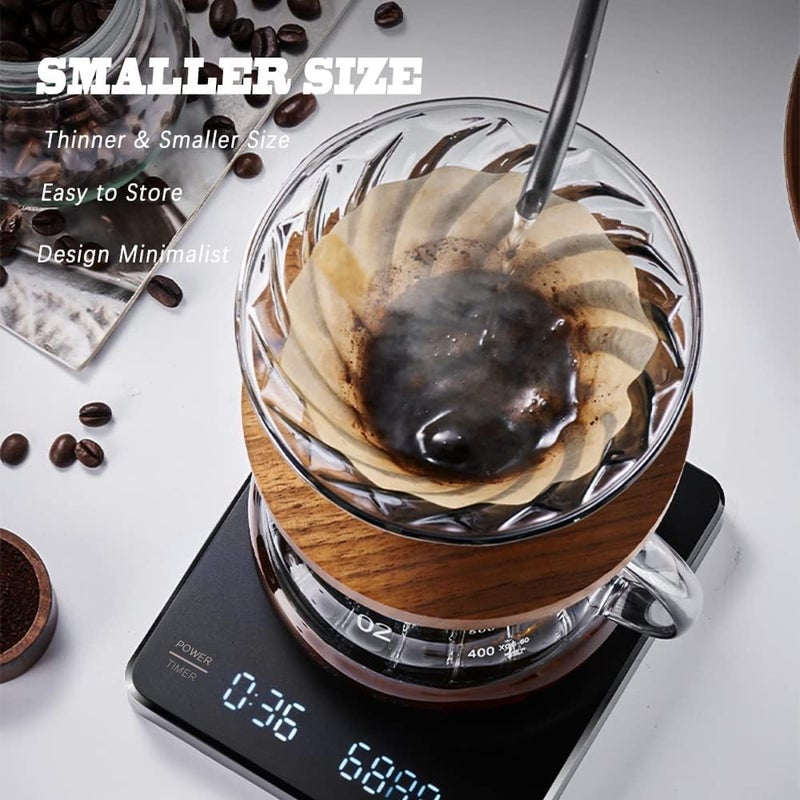 7JI Mini Coffee Scale with Timer, Scale Grams 0.1g-3kg Precision Measurement USB C Rechargeable Kitchen Scale Digital Scale Weight Food Espresso Scale, LED Electronic Screen Temperature Resistant - Image 3
