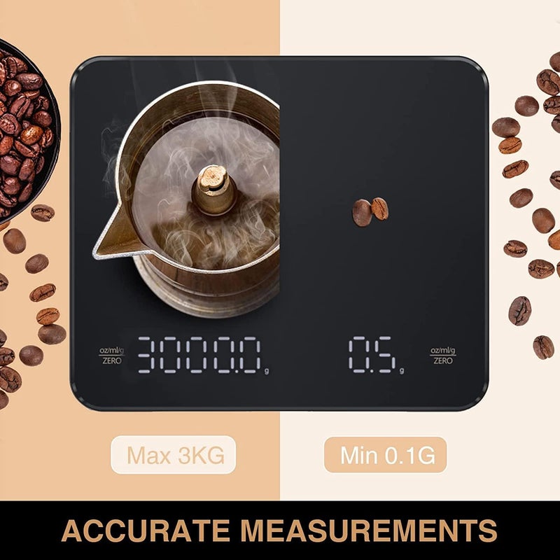 7JI Mini Coffee Scale with Timer, Scale Grams 0.1g-3kg Precision Measurement USB C Rechargeable Kitchen Scale Digital Scale Weight Food Espresso Scale, LED Electronic Screen Temperature Resistant - Image 2