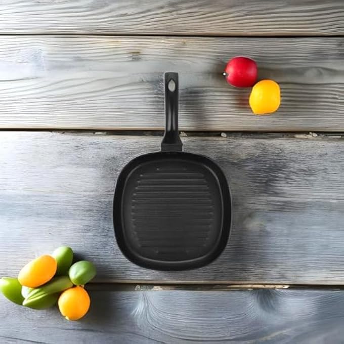 Auroware Long Lasting NonStick 28 Cm Square Grill Pan Black Aluminum Durable Marble Coating Strong Handle - Image 2