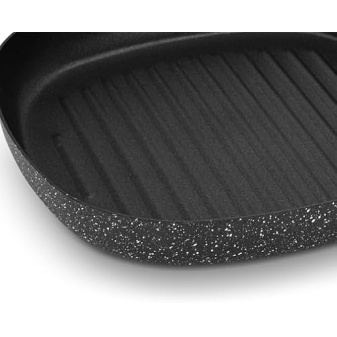 Auroware Long Lasting NonStick 28 Cm Square Grill Pan Black Aluminum Durable Marble Coating Strong Handle - Image 5