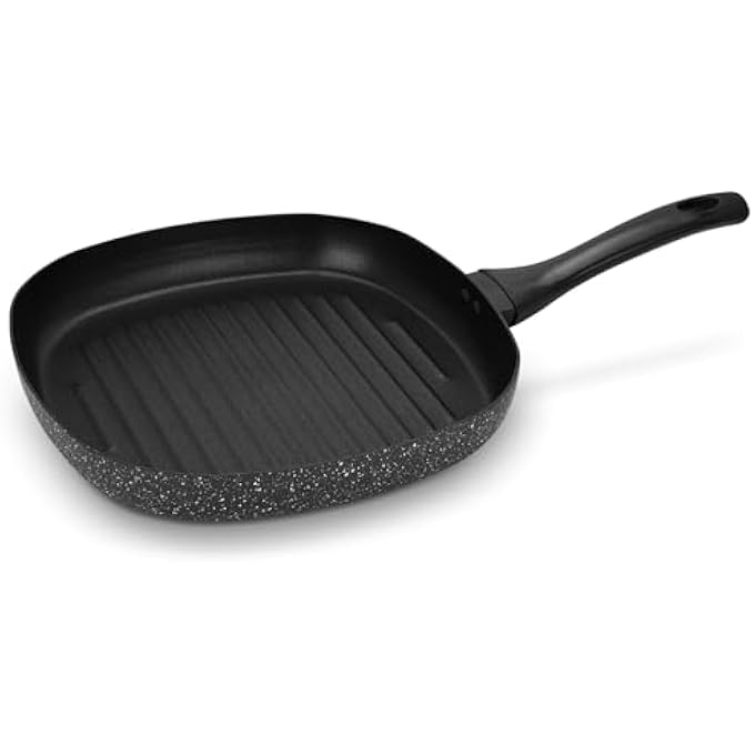 Auroware Long Lasting NonStick 28 Cm Square Grill Pan Black Aluminum Durable Marble Coating Strong Handle - Image 1