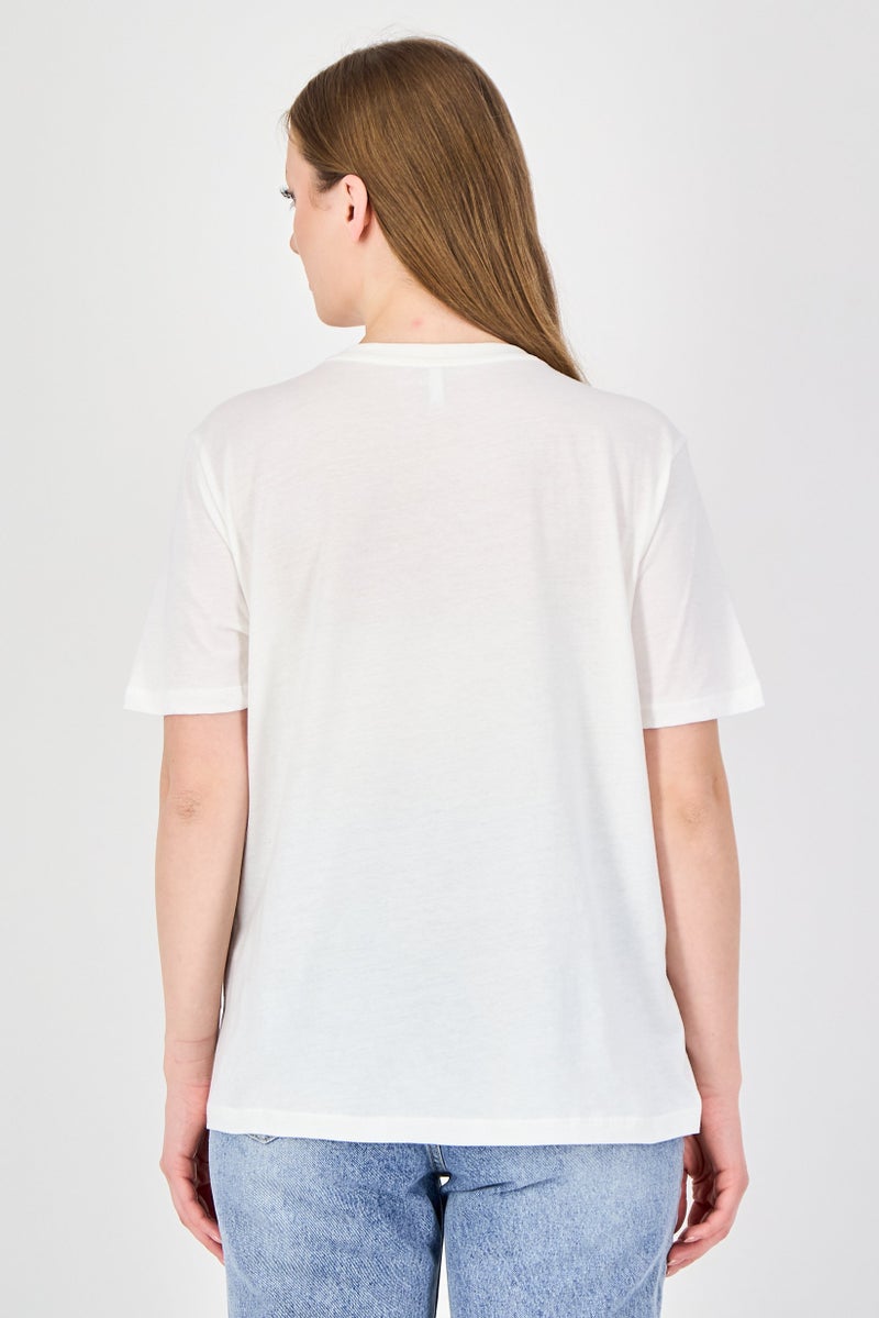 ONLY Women Crew Neck Short Sleeve Graphic Print T-Shirt, Ivory - Image 2