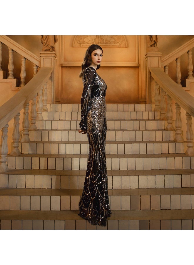 Madam Uniq New Arrivals: Women's Elegant Long Sleeve Round Neck Sequin Mermaid Evening Dress - Form-Fitting Party Gown - Image 4