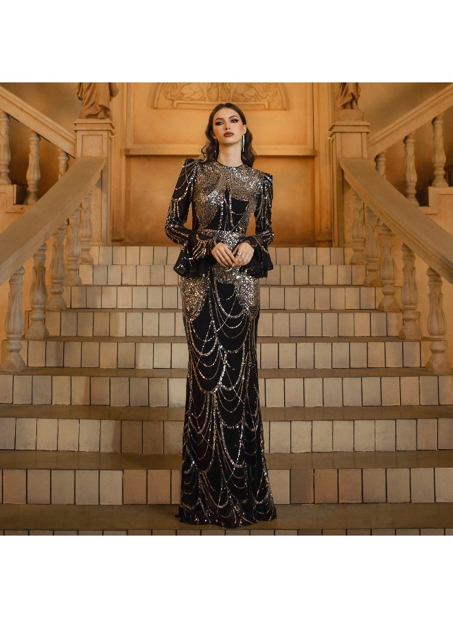Madam Uniq New Arrivals: Women's Elegant Long Sleeve Round Neck Sequin Mermaid Evening Dress - Form-Fitting Party Gown - Image 3