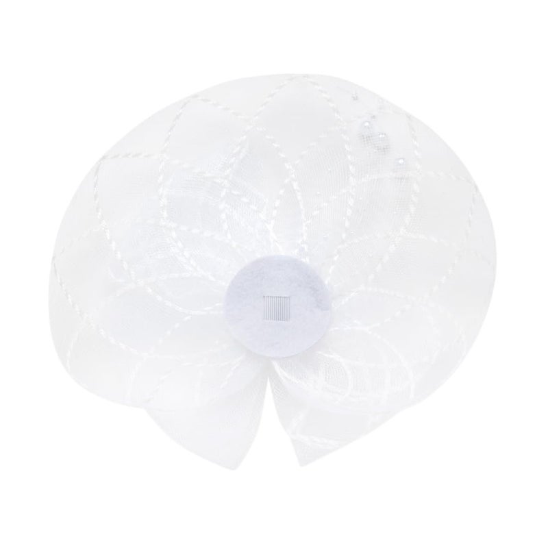 Radhu & Kabby Radhu Kabby Fascinator Hat for Women White Hat with Pearl Mesh Bow Design Includes Alligator Clip Headband Hair Accessory for Weddings Parties Special Occasions 1Piece - Image 4