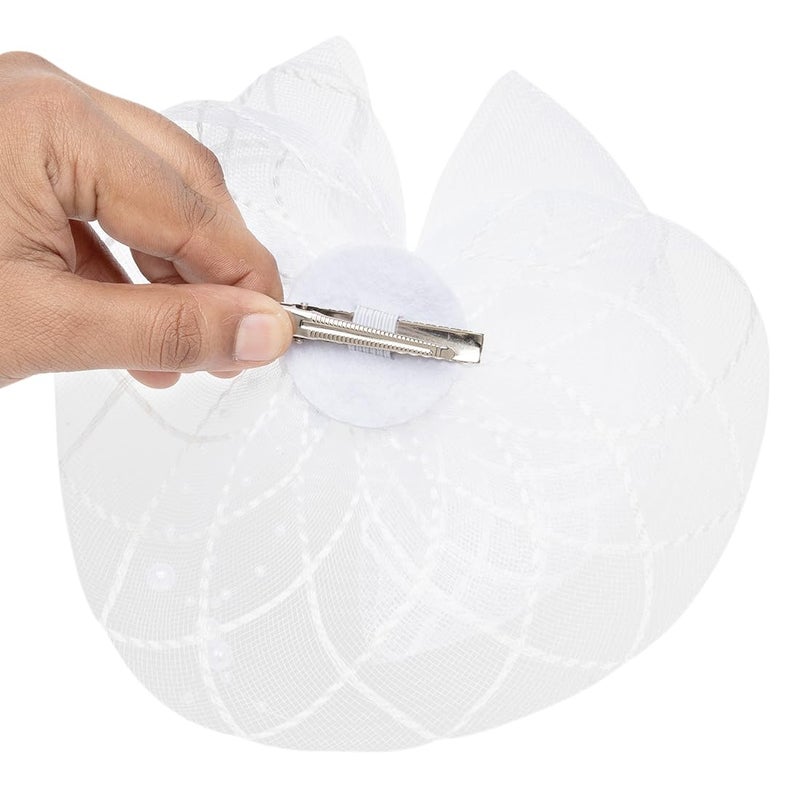 Radhu & Kabby Radhu Kabby Fascinator Hat for Women White Hat with Pearl Mesh Bow Design Includes Alligator Clip Headband Hair Accessory for Weddings Parties Special Occasions 1Piece - Image 5