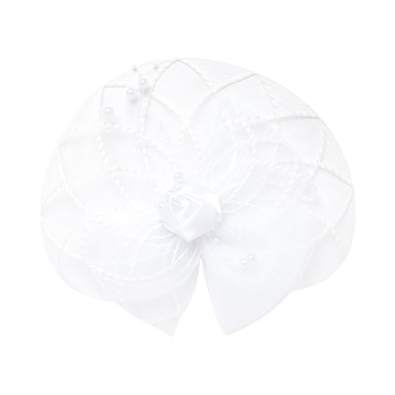Radhu & Kabby Radhu Kabby Fascinator Hat for Women White Hat with Pearl Mesh Bow Design Includes Alligator Clip Headband Hair Accessory for Weddings Parties Special Occasions 1Piece - Image 1