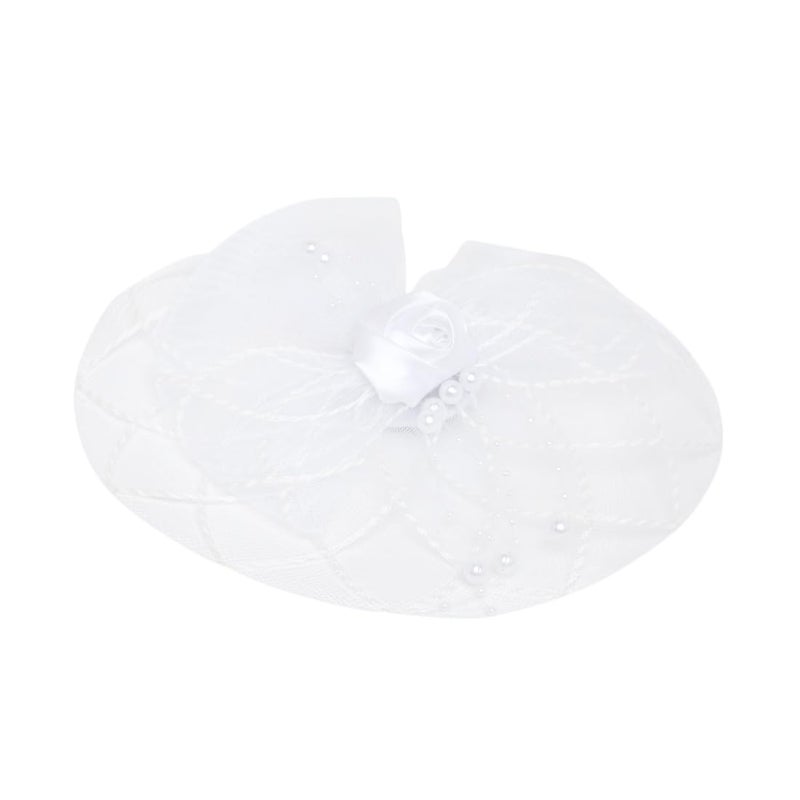 Radhu & Kabby Radhu Kabby Fascinator Hat for Women White Hat with Pearl Mesh Bow Design Includes Alligator Clip Headband Hair Accessory for Weddings Parties Special Occasions 1Piece - Image 3