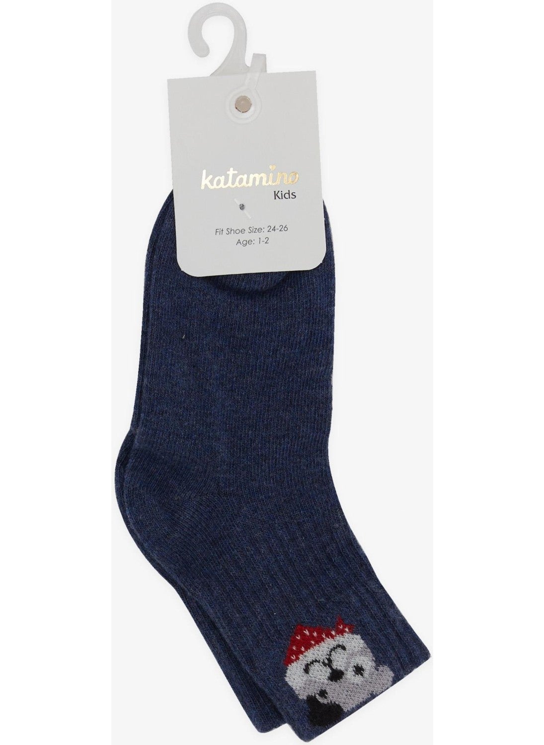 Katamino Boy Socks with Teddy Bear Printed 1-2-7-8 Years, Dark Blue  - Image 1
