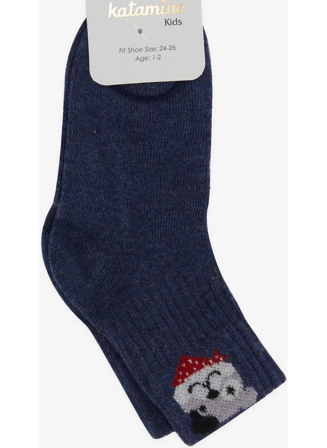 Katamino Boy Socks with Teddy Bear Printed 1-2-7-8 Years, Dark Blue  - Image 2