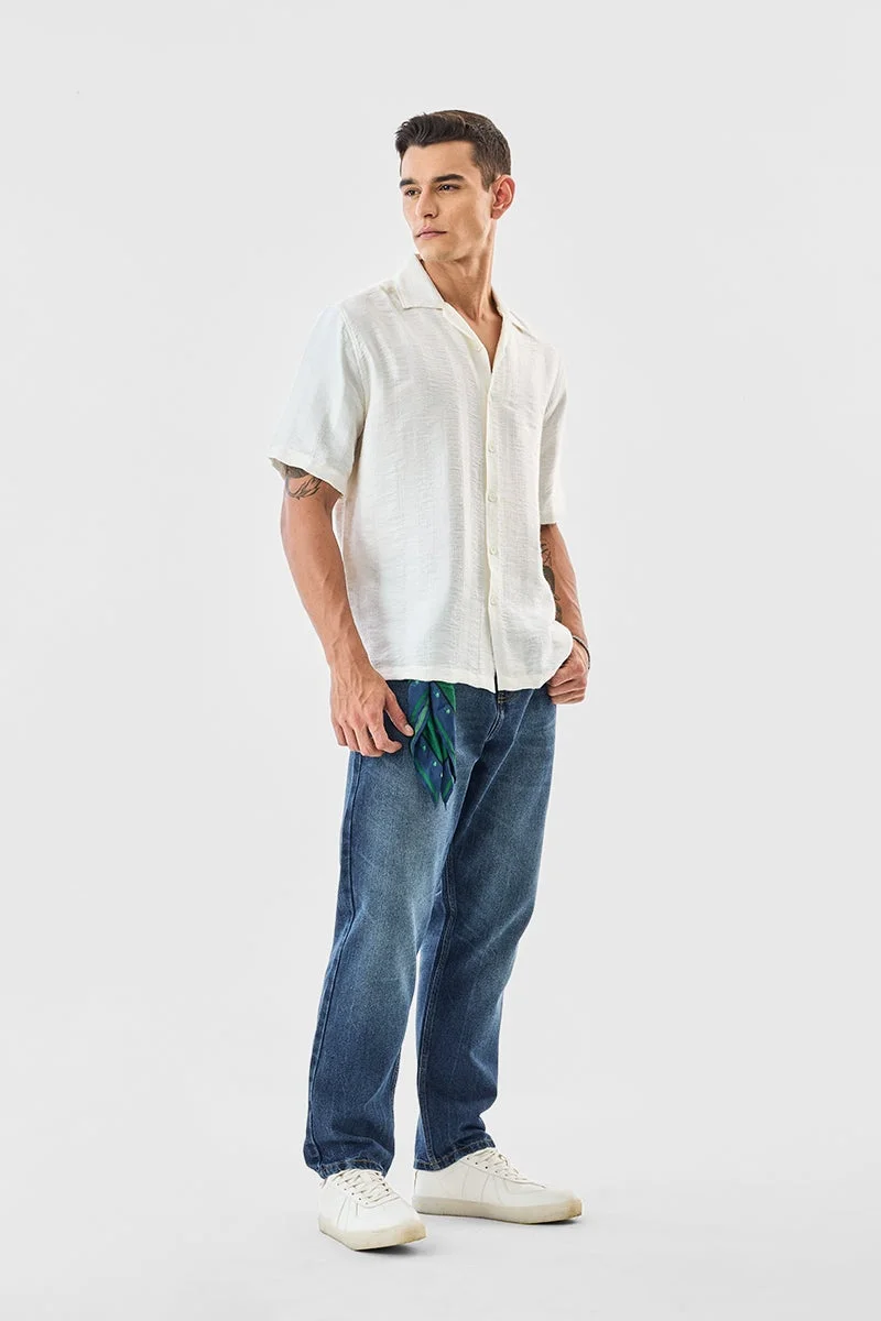 SNITCH Off White Box Fit Textured Stripes Shirt for Men | Best Price UAE