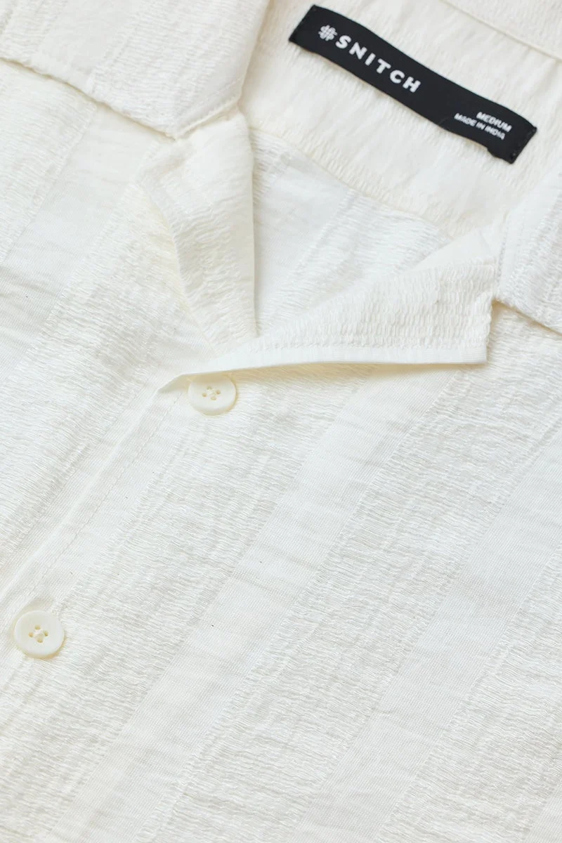 SNITCH Off White Box Fit Textured Stripes Shirt for Men | Best Price UAE