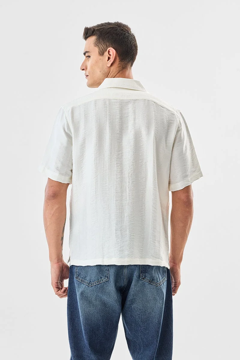 SNITCH Off White Box Fit Textured Stripes Shirt for Men | Best Price UAE