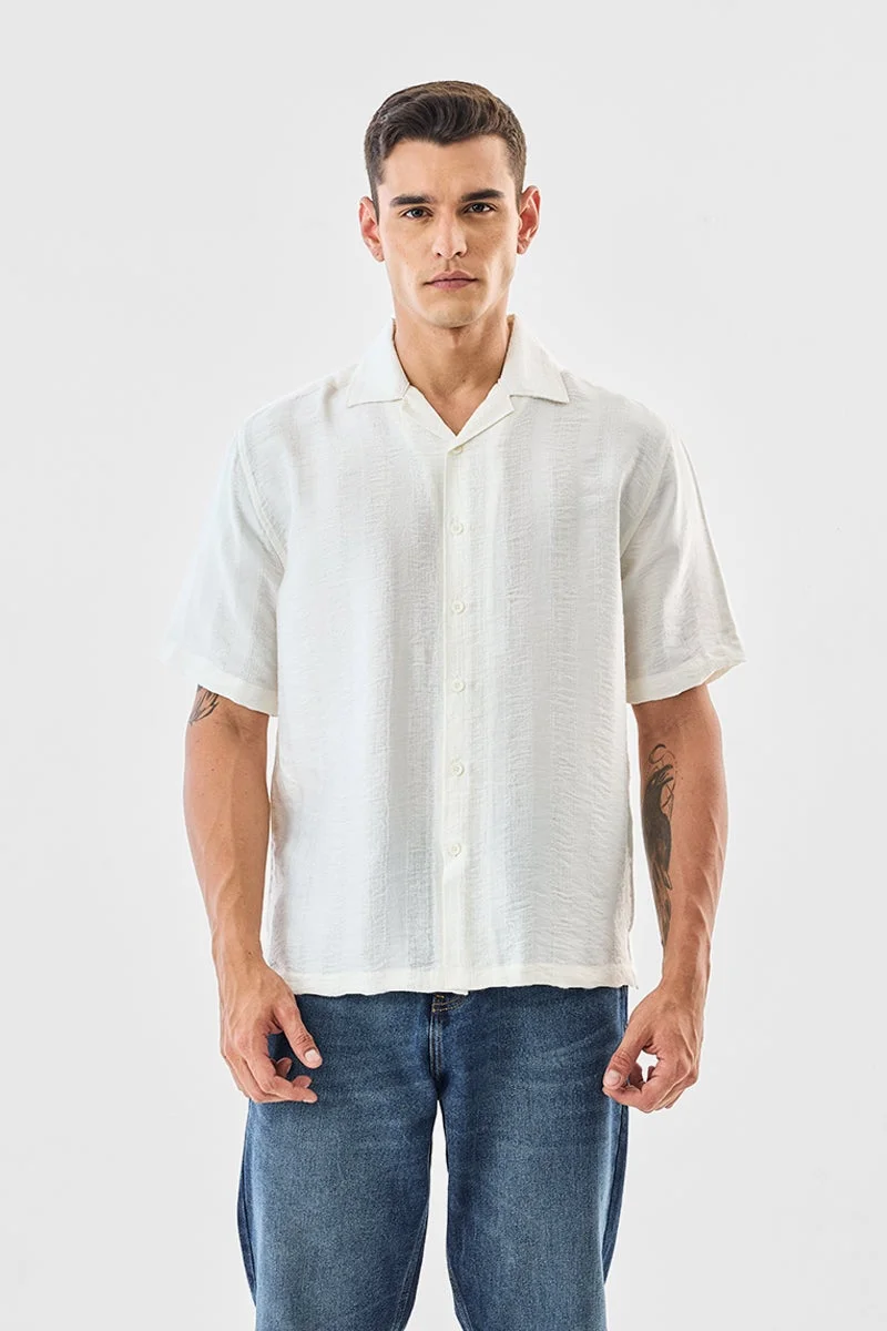 SNITCH Off White Box Fit Textured Stripes Shirt for Men | Best Price UAE