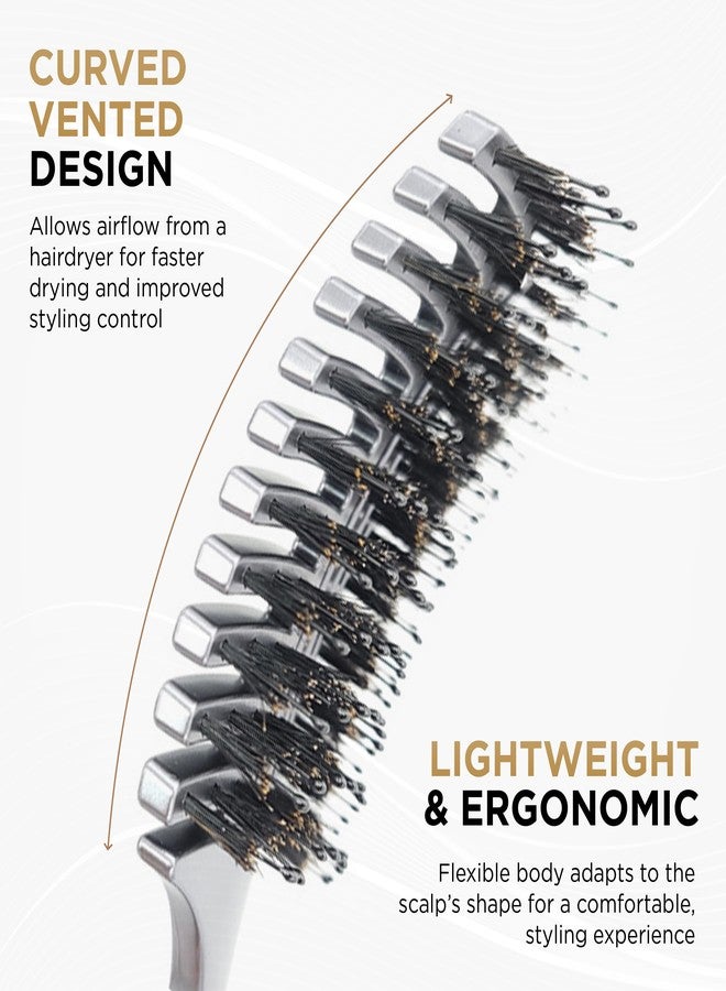 Cocco Vented Boar Brush, Curved Detangling & Styling Tool with Boar & Nylon Bristles, Silver - Image 4