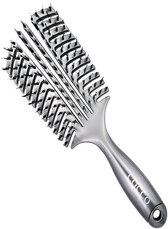 Cocco Vented Boar Brush, Curved Detangling & Styling Tool with Boar & Nylon Bristles, Silver - Image 1