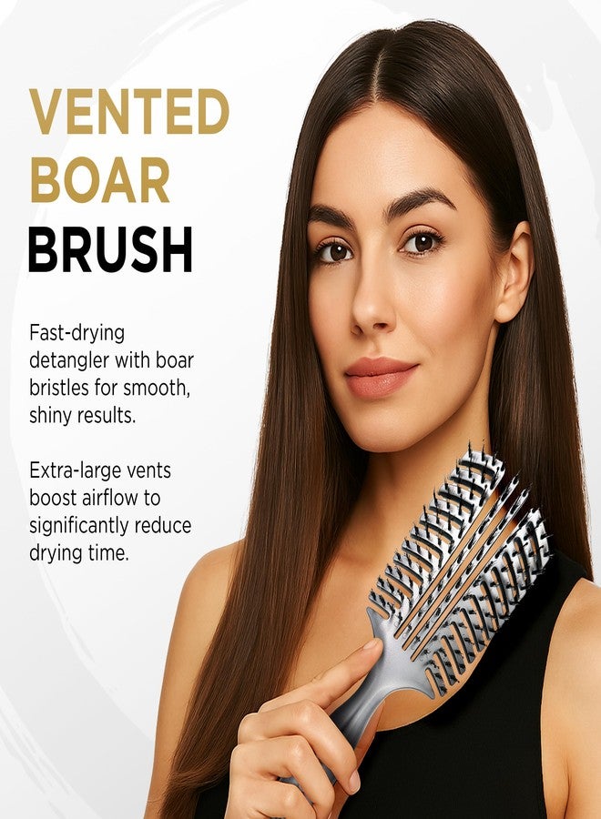 Cocco Vented Boar Brush, Curved Detangling & Styling Tool with Boar & Nylon Bristles, Silver - Image 2