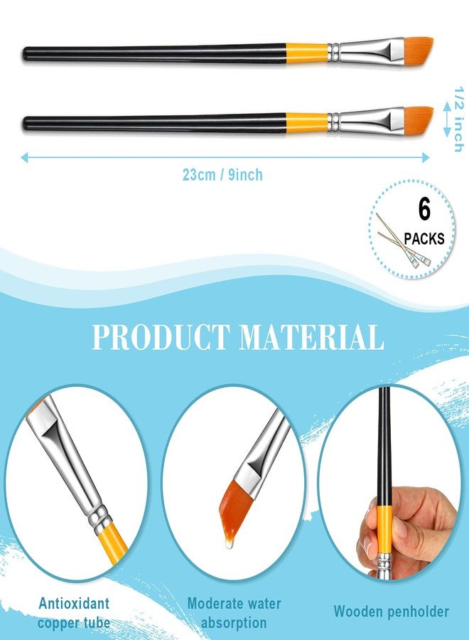 Containlol Acrylic Paint Brushes Angled Flat Art Brush Set Small Artist Paint Brushes for Acrylic Craft, Watercolor, Oil, Gouache, Face Body Detail Painting for Adult(6 Pieces,1/2 Inch) - Image 2