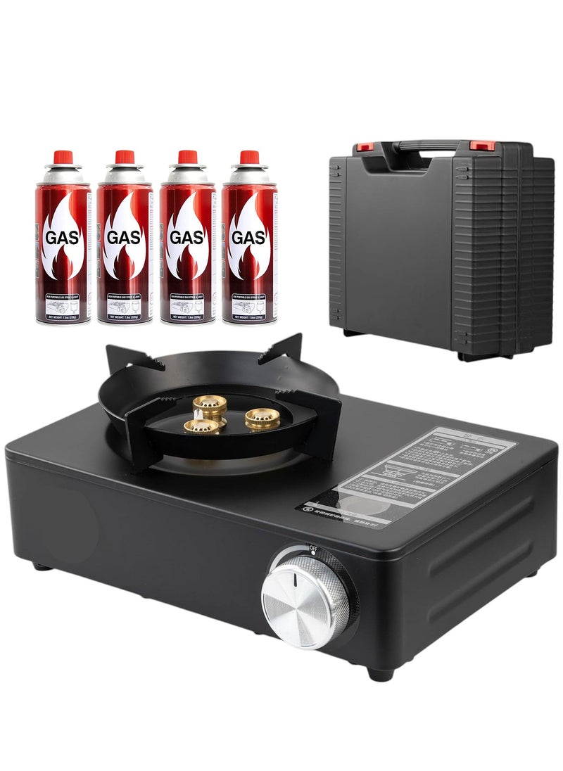 GO2CAMPS Premium Portable High-Flame Butane Camping Stove Kit with Auto Ignition, Durable Carry Case & 4 Included Fuel Canisters – Complete Outdoor Cooking Solution for Camping, Hiking, Backpacking, Picnics & Emergency Preparedness  - Image 1