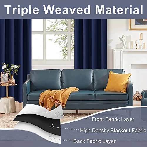 JIUZHEN Blackout Curtains for Bedroom– Thermal Insulated,Noise Reducing Room Darkening Drapes for Living Room, Rod Pocket Curtains with Tiebacks, Set of 2 Panels, 42 x 63 Inch Length, Navy Blue - Image 5