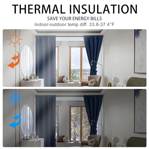 JIUZHEN Blackout Curtains for Bedroom– Thermal Insulated,Noise Reducing Room Darkening Drapes for Living Room, Rod Pocket Curtains with Tiebacks, Set of 2 Panels, 42 x 63 Inch Length, Navy Blue - Image 4