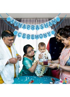 ووبوكس لافتة WOBBOX Annaprashan Bunting "Annaprashan Ceremony" لون أزرق سماوي مع خلفية زهور، عنصر تزيين Annaprashan  - Image 5