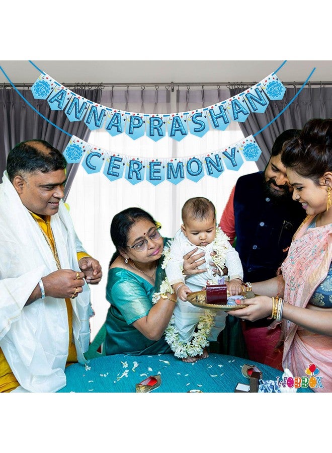 WOBBOX Annaprashan Bunting Banner "Annaprashan Ceremony" Sky Blue Color With Flower Background, Annaprashan Decoration Item - Image 5