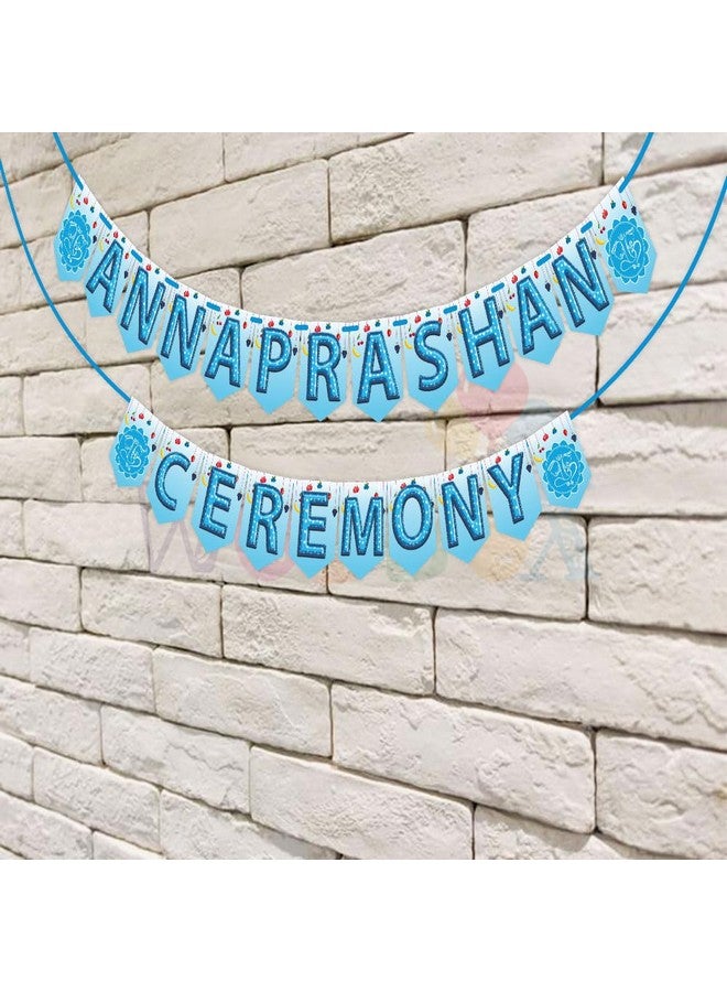 WOBBOX Annaprashan Bunting Banner "Annaprashan Ceremony" Sky Blue Color With Flower Background, Annaprashan Decoration Item - Image 4