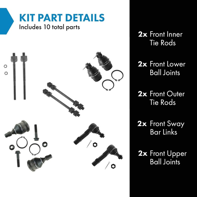TRQ Front Steering & Suspension Kit Ball Joint Sway Bar Stabilizer Link Tie Rod Compatible with 1998-2011 Ford Ranger 2001-2009 Mazda B2300 1999-2001 B2500 1998-2007 B3000 1998-2000 B4000 - Image 2