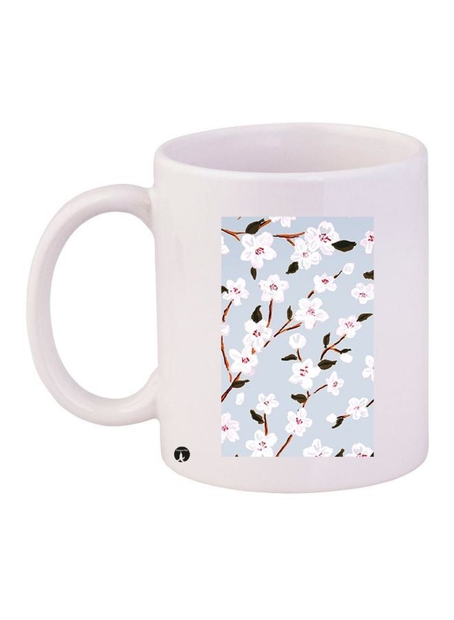 RYN Flower Printed Coffee Mug White/Blue/Brown 11ounce