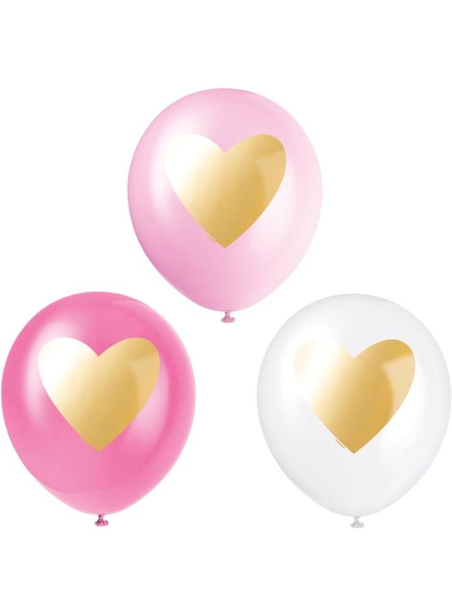 Unique بالونات لاتكس معدنية مطبوعة على شكل قلب ذهبي 12" - عبوة من 6 - Image 1
