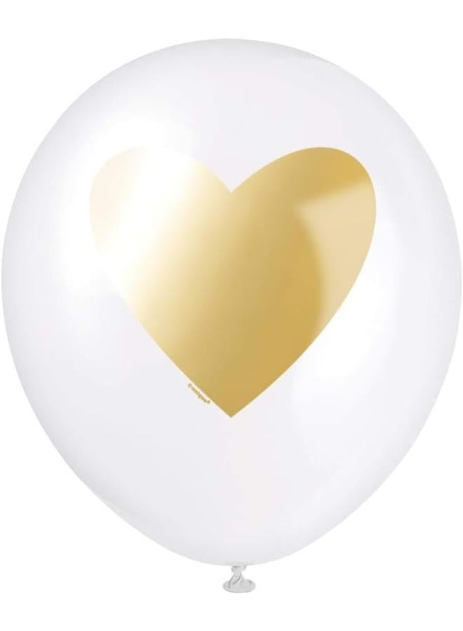 Unique بالونات لاتكس معدنية مطبوعة على شكل قلب ذهبي 12" - عبوة من 6 - Image 3